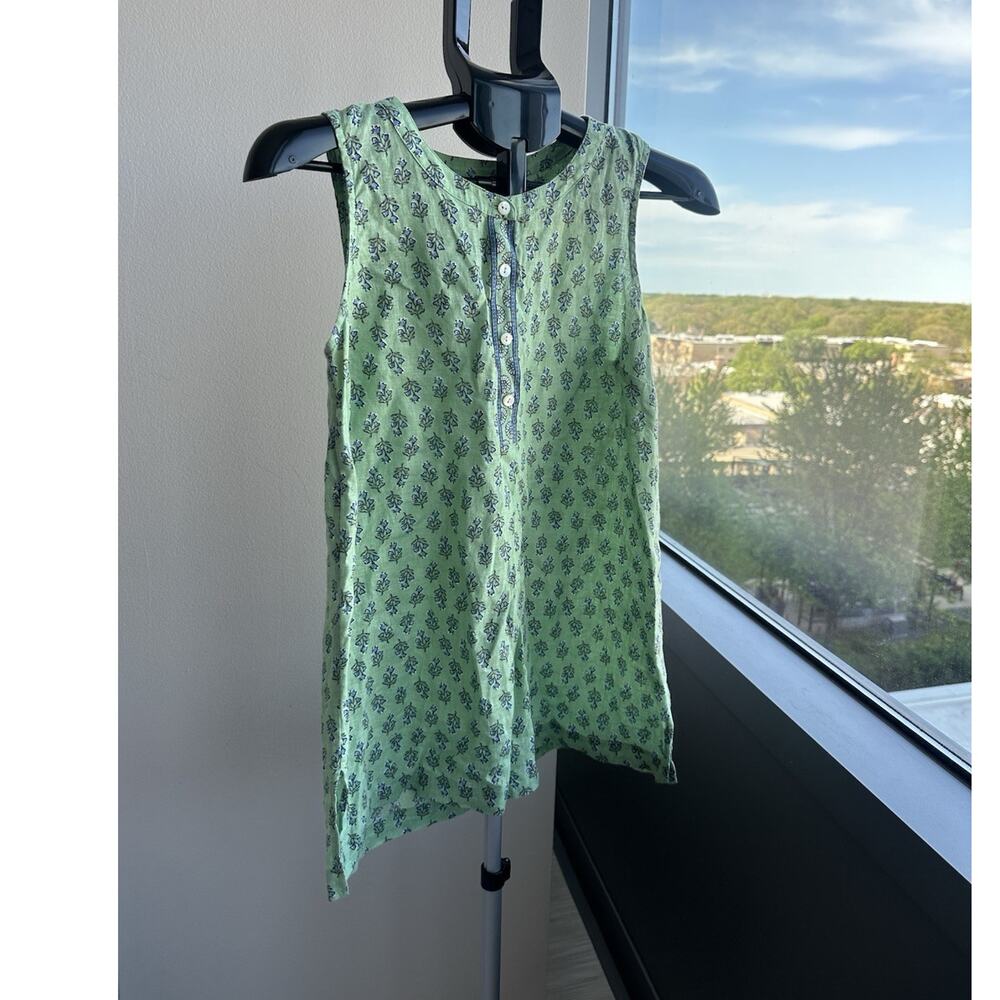 Pure Jill Linen Green Floral Tunic Blouse Sleeveless Round Neck Women's S